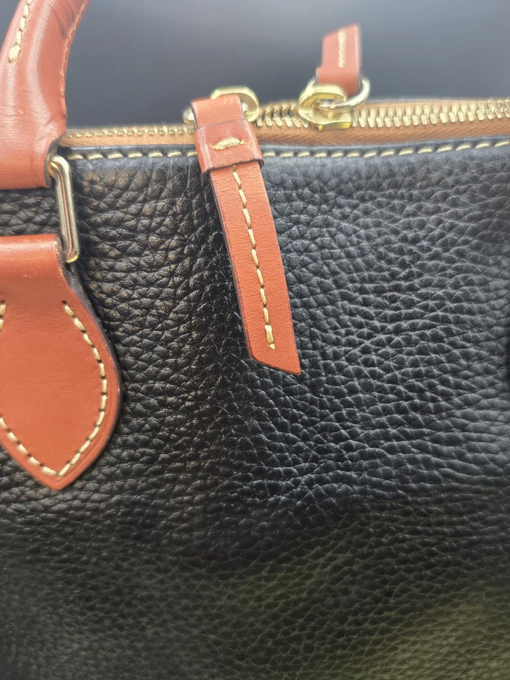 Dooney & Bourke Black and Brown Pebble Leather Satchel